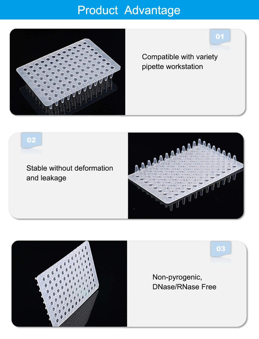 Sample Customization Lab Supply Superior Well-to-Well Uniformity Dnase/Rnase/Human DNA-Free100UL 96-Well PCR Plate Non-Skirteded White for Lab Use